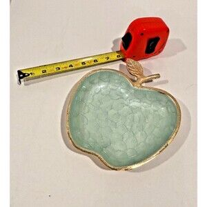 gold tone rimmed ceramic apple plate made in india  trinket dish rosh hashanah